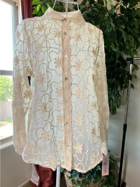 Nanette Lepore Cream Blouse with Pink Label